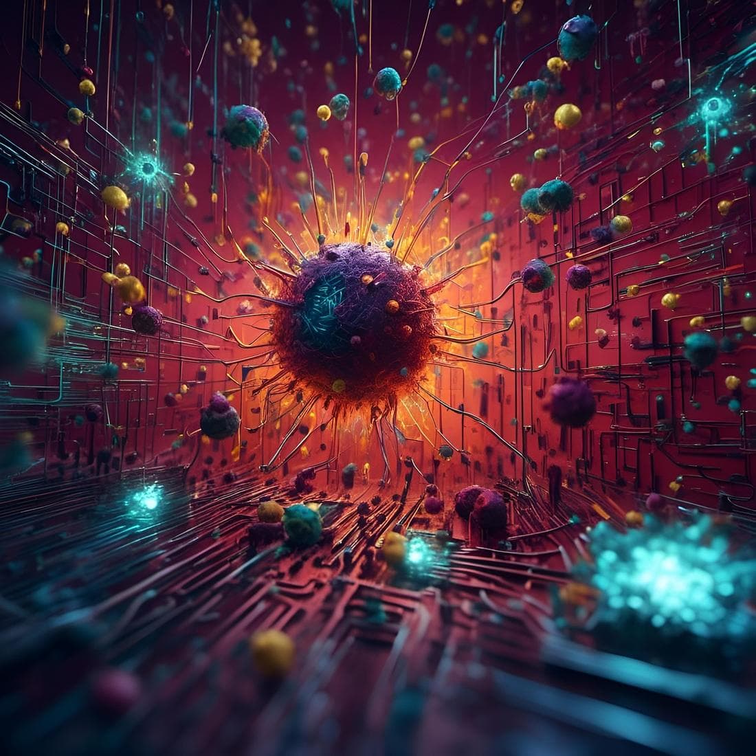 Abstract AI-generated digital art in bright colours