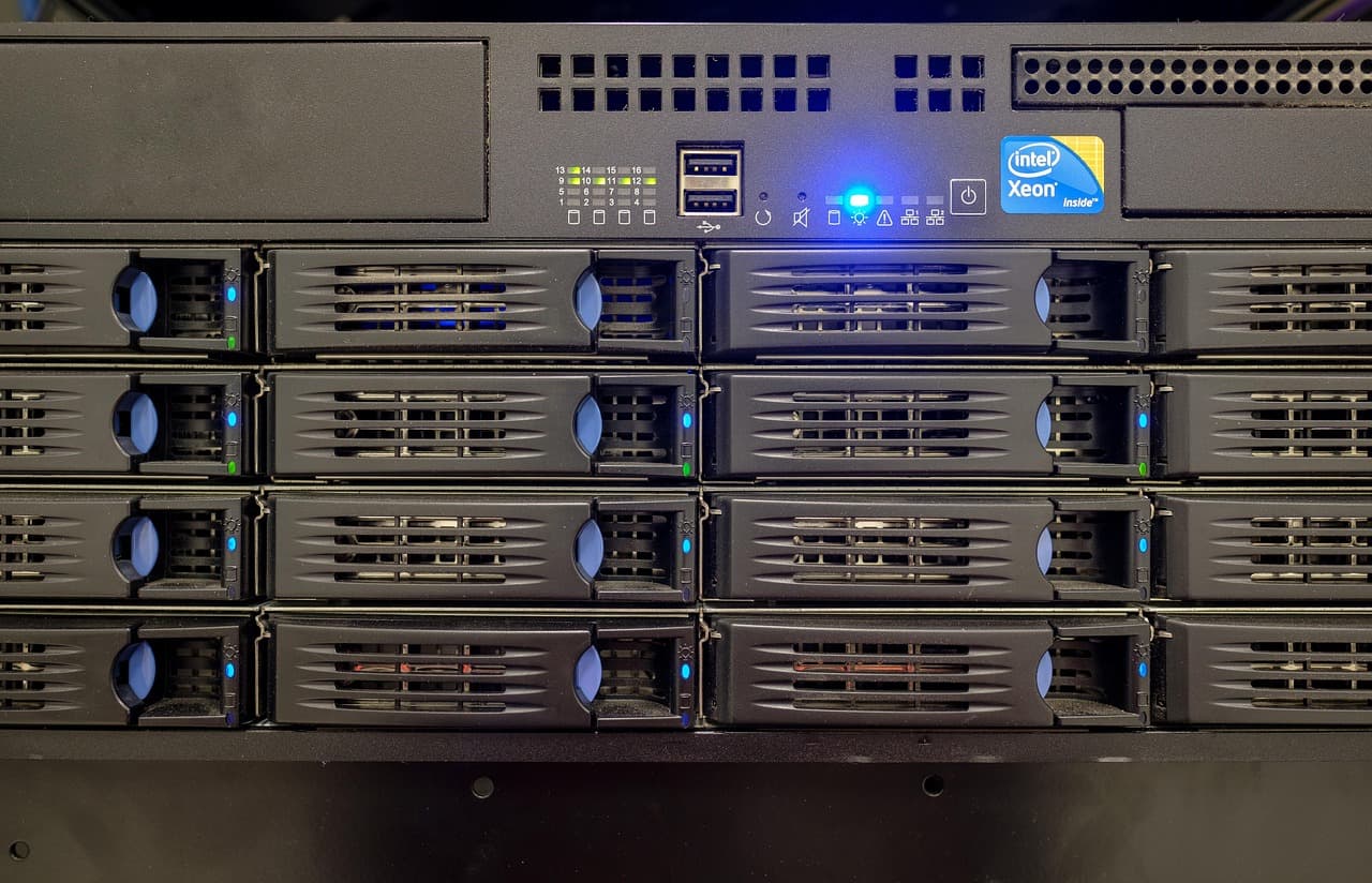 A rack server with multiple drive bays