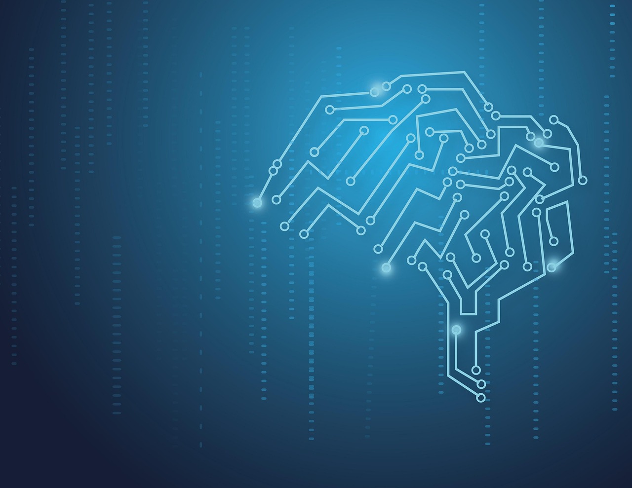 Uma rede abstrata de inteligência artificial com nós luminosos